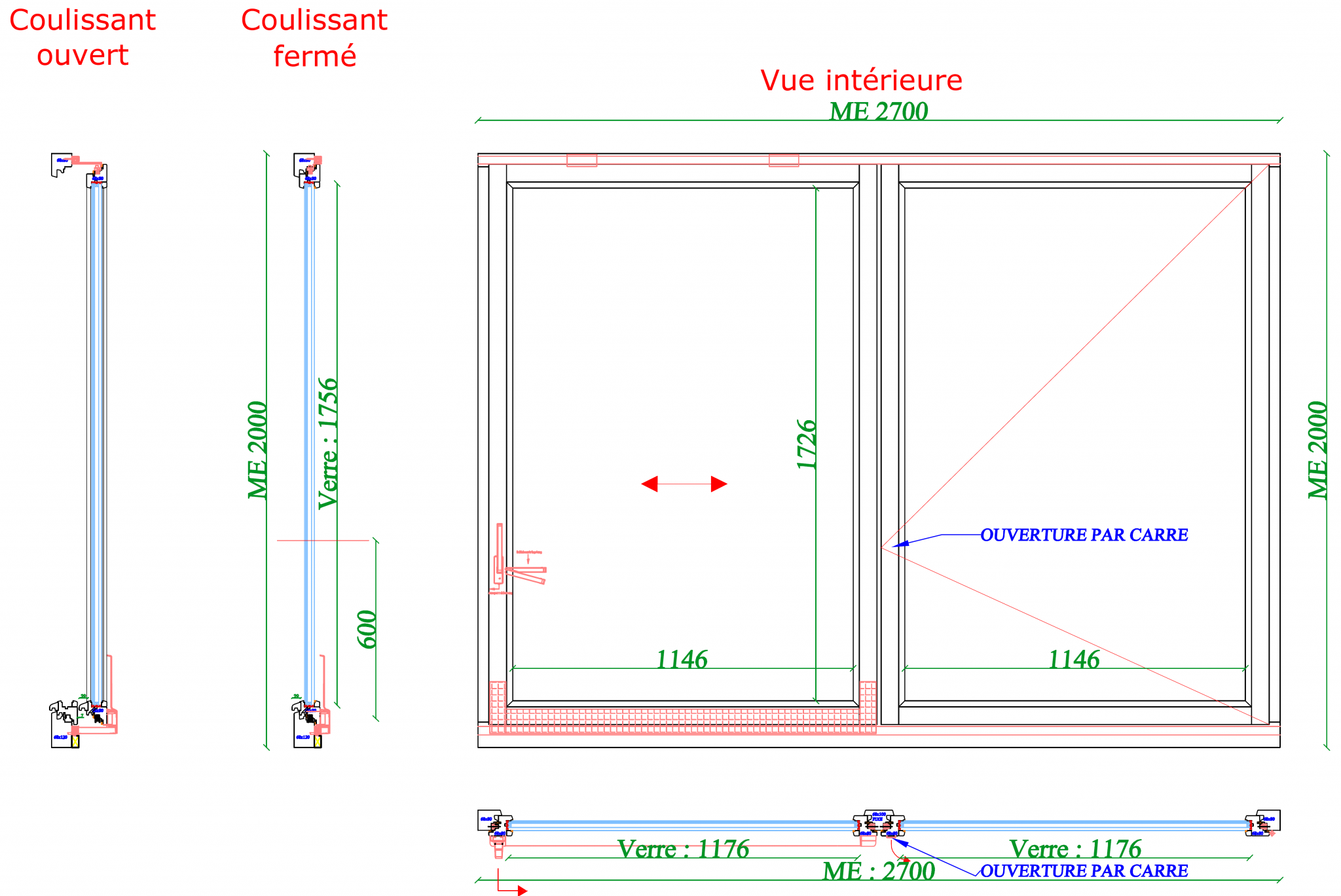 Dimension Standard Fenêtre Coulissante 2 Vantaux Coulissants - Menuiserie bois sur mesure - portes, fenêtre, châssis